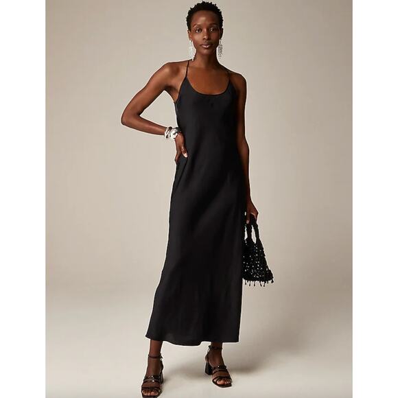 J.Crew Collection Cowlback Slip Dress Satin Viscose Evening Long Black US 18 NWT